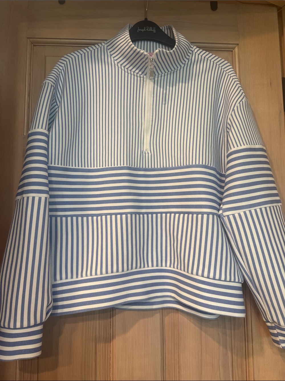Entro - Striped Half-Zip Pullover Top - Blue & White